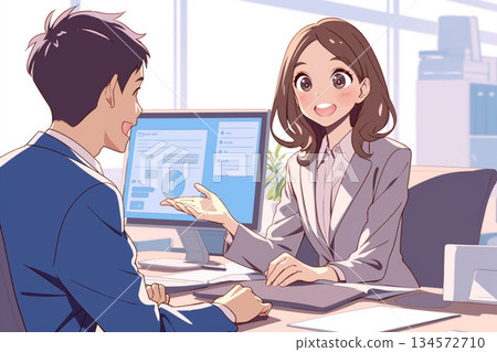 女商人展示並講解展品 1 134572710