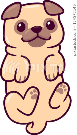 Cute cartoon pug lying on its back asking for belly rubs 134573149
