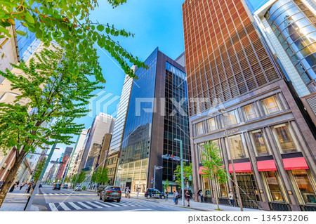 Tokyo, Chuo Ward, Ginza cityscape, near the Ginza 2-chome intersection 134573206