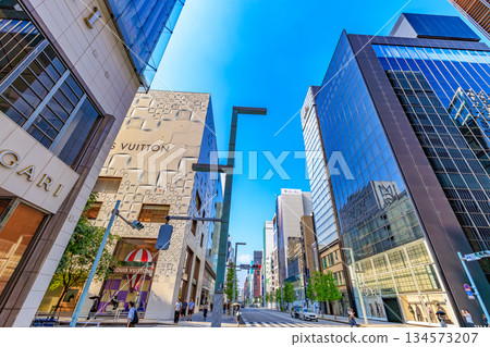 Tokyo, Chuo Ward, Ginza cityscape, near the Ginza 2-chome intersection 134573207