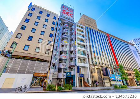Tokyo, Chuo Ward, Ginza cityscape, near the Ginza 3-chome intersection 134573236