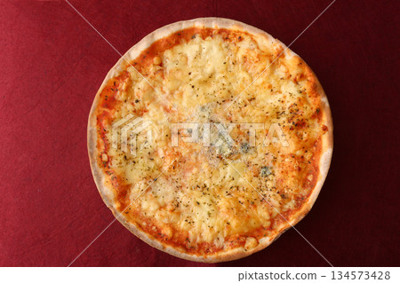 cheese and tomato pizzas as italian food 134573428