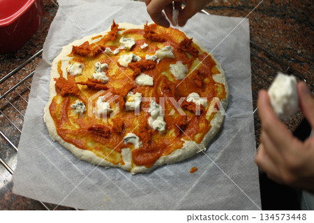cheese and tomato pizzas as italian food cheese and tomato pizzas as italian food 134573448