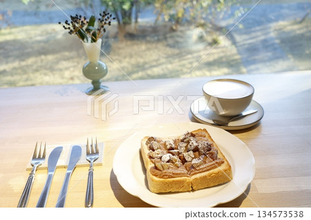 A breakfast image of chestnut and marron toast, full of autumn flavors. A breakfast image of chestnut and marron toast, full of autumn flavors. 134573538