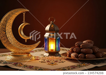 Crescent Moon Decor Islamic Symbol Dates Still Life Crescent Moon Decor Islamic Symbol Dates Still Life 134574208