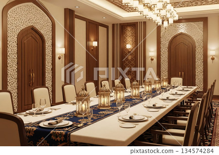 Luxury Interior Eid Dining Room Festive Arabic Design Luxury Interior Eid Dining Room Festive Arabic Design 134574284