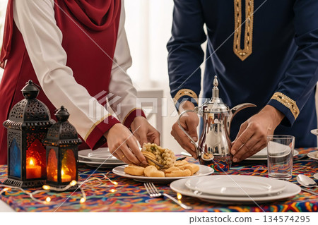 Eid Couple Preparing Festive Feast Cultural Holiday 134574295