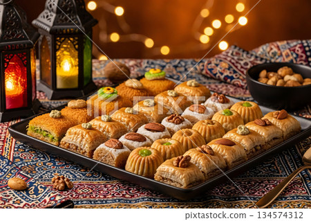 Eid Desserts Arabic Sweets Baklava Festive Food 134574312