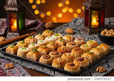 Eid Desserts Arabic Sweets Baklava Festive Food Eid Desserts Arabic Sweets Baklava Festive Food 134574317