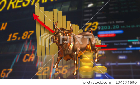 Golden Bull Market Surge for Business concept 3d Render. 134574690