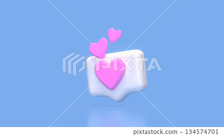 Floating Heart Notification Icon for Love and Social Media Concept 3d render. 134574701