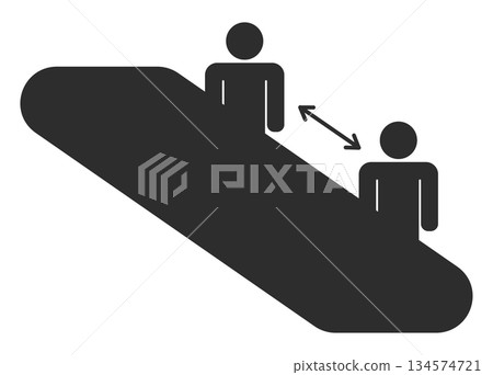 搭乘自動扶梯的人們的象形圖，距離，黑色 134574721