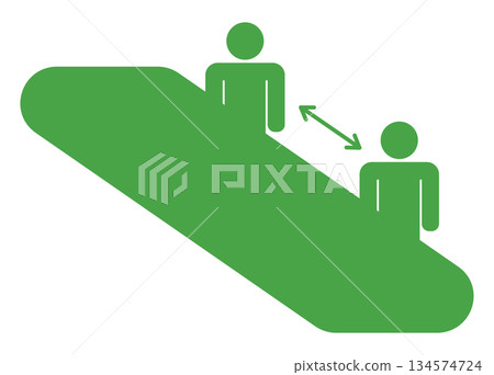 Pictogram of people riding an escalator, distance, green Pictogram of people riding an escalator, distance, green 134574724