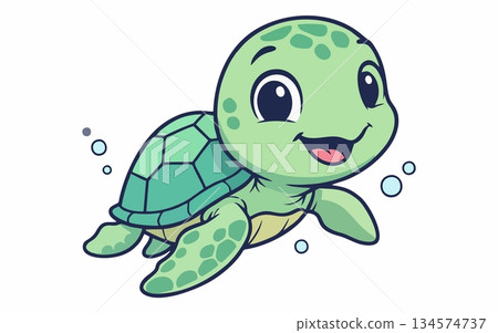Cartoon illustration of a baby sea turtle 134574737