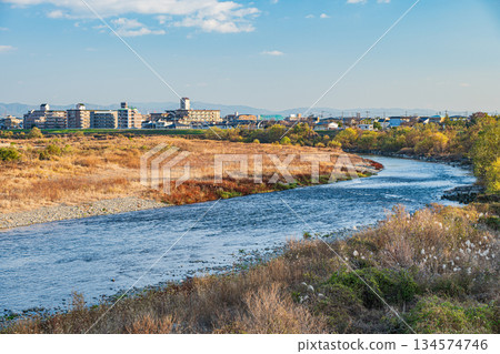 Winter scenery of the Katsura River, Kyoto City 134574746