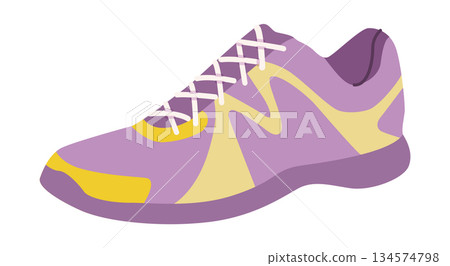 Unisex running sneaker shoe flat. Soft pastel sport footwear for everyday outfit, travel, athleisure wardrobe. Technical 134574798