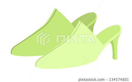 Lime mule shoe women flat pair. Open back mid heel shoe for vacation, daytime event, easy chic wardrobe. Technical  134574801