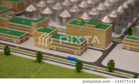 Design schematic illustrating office building with storage and pathways, Detailed architectural overview of administrative structure adjacent to storage units and service corridors Design schematic illustrating office building with storage and pathways, Detailed architectural overview of administrative structure adjacent to storage units and service corridors 134575114