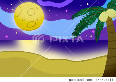 A beach with a full moon 134575411