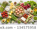 colorful vegetables and fruits 134575958
