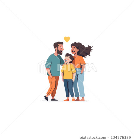 A heartwarming portrayal of familial love, togetherness, and happiness shines through a stylized 134576389