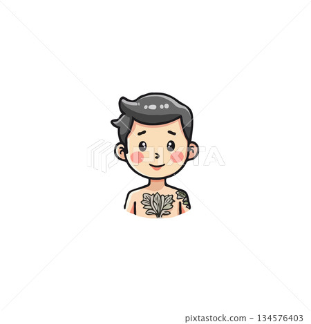 Cartoon depiction of a boy figure showcasing upper body artwork against a light background design Cartoon depiction of a boy figure showcasing upper body artwork against a light background design 134576403