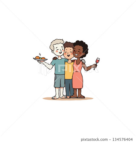 Diverse group enjoys casual gathering, sharing a meal and a toast in happy camaraderie a Diverse group enjoys casual gathering, sharing a meal and a toast in happy camaraderie a 134576404