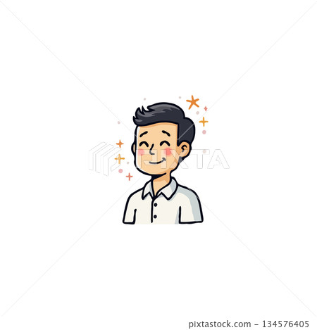 Charming cartoon character with whimsical star accents portraying innocent joy and simple human Charming cartoon character with whimsical star accents portraying innocent joy and simple human 134576405