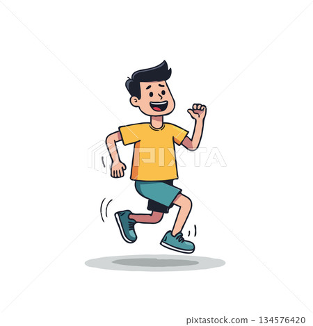 Cheerful young boy depicted running happily with enthusiasm, illustrating a healthy active Cheerful young boy depicted running happily with enthusiasm, illustrating a healthy active 134576420