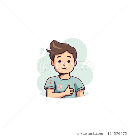 Optimistic cartoon boy giving a thumbs up showcasing positive attitude and cheerful emotion adding 134576475