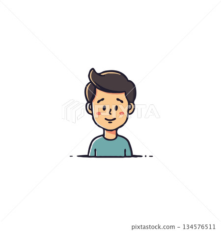 Cartoon style character illustration featuring a boy with a contented expression on a plain Cartoon style character illustration featuring a boy with a contented expression on a plain 134576511