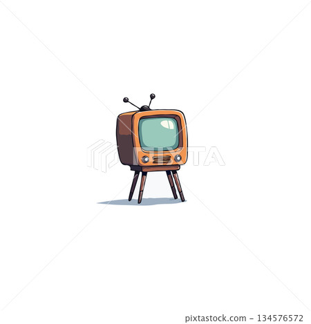 A vintage television illustration with unique design elements showcasing nostalgia broadcasting 134576572