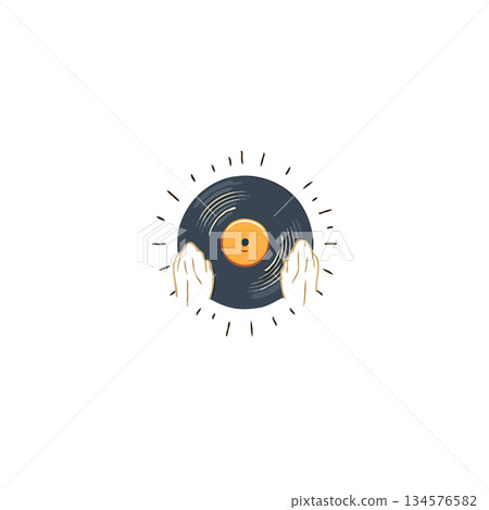 Hands gracefully presenting a vinyl record bathed in radiating light capturing musical essence Hands gracefully presenting a vinyl record bathed in radiating light capturing musical essence 134576582
