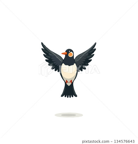 Cartoon bird in flight gracefully soaring through the skies offering feelings of freedom and 134576643
