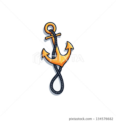 Stylized nautical anchor illustration featuring a golden color and winding rope design offering 134576682