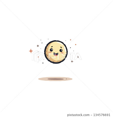 Delightful cartoon moon illustration with cheerful expression and cosmic speckles for whimsical Delightful cartoon moon illustration with cheerful expression and cosmic speckles for whimsical 134576691