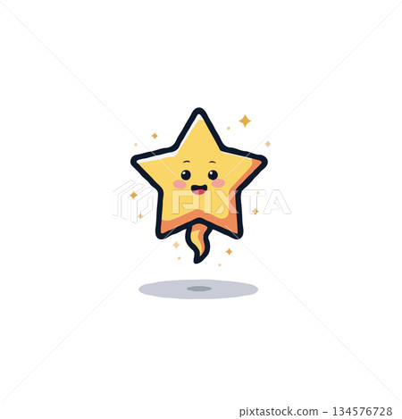Smiling celestial star with a playful tail radiating light in a minimalist cartoon style for Smiling celestial star with a playful tail radiating light in a minimalist cartoon style for 134576728