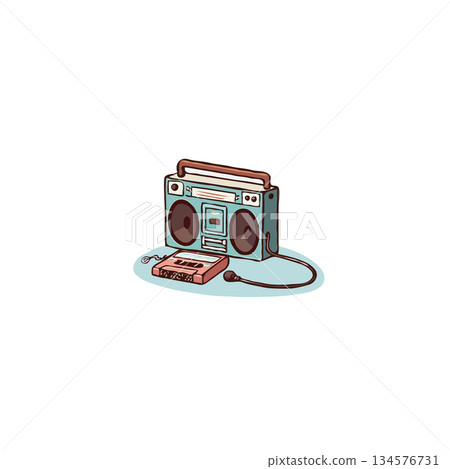 Charming illustration featuring a vintage boombox cassette player embodying nostalgia and retro Charming illustration featuring a vintage boombox cassette player embodying nostalgia and retro 134576731