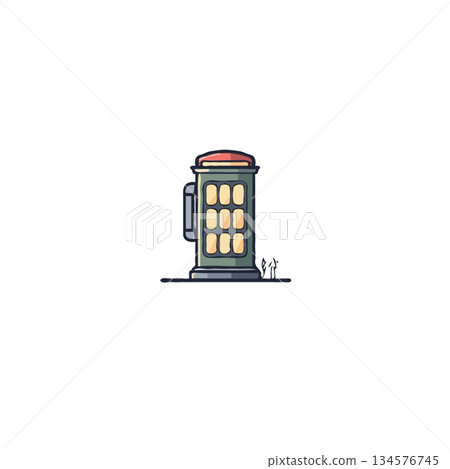 Stylized minimalist building facade with vibrant color palette and tiny human figures emphasizing Stylized minimalist building facade with vibrant color palette and tiny human figures emphasizing 134576745
