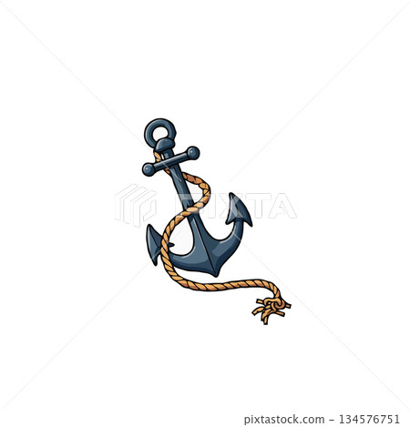 Isolated nautical anchor symbol with entwined rope illustration for maritime adventure and 134576751