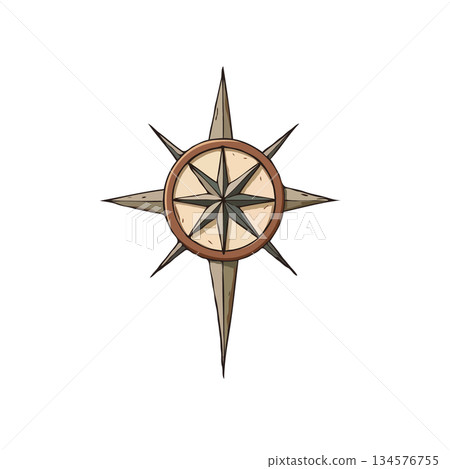 Whimsical handcrafted nautical compass illustration depicting direction and discovery inviting 134576755