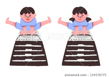 圖：一個孩子跳過一個跳箱 134576775