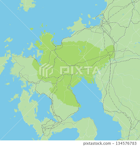 A simple green road map of Japan's Saga prefecture and neighboring prefectures 134576783