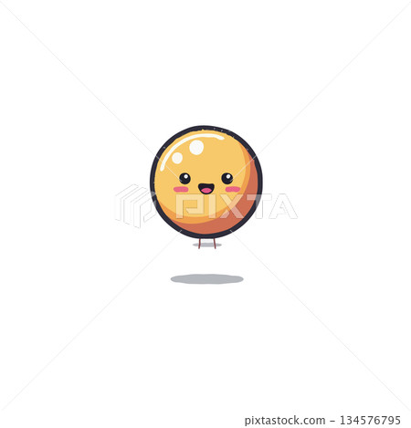 Adorable cartoon sphere with a cheerful expression hovering gently above its soft shadow casting Adorable cartoon sphere with a cheerful expression hovering gently above its soft shadow casting 134576795