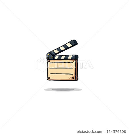 Stylized film industry icon representing cinematic production with cartoonish art and vintage Stylized film industry icon representing cinematic production with cartoonish art and vintage 134576808
