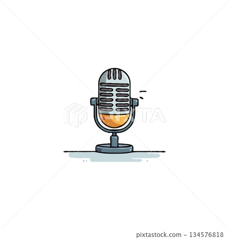 Vintage style microphone illustration showcasing broadcast audio recording equipment designed with 134576818