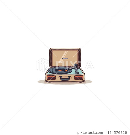 Vintage record player illustration evoking nostalgia for analog music listening experience and Vintage record player illustration evoking nostalgia for analog music listening experience and 134576826
