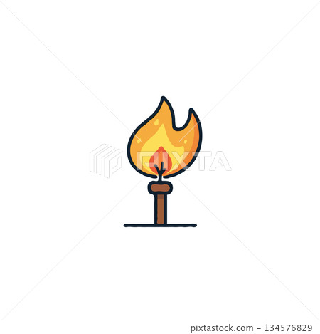 Ignited flame icon illustration shining bright on a brown stick, an emblem of warmth and Ignited flame icon illustration shining bright on a brown stick, an emblem of warmth and 134576829