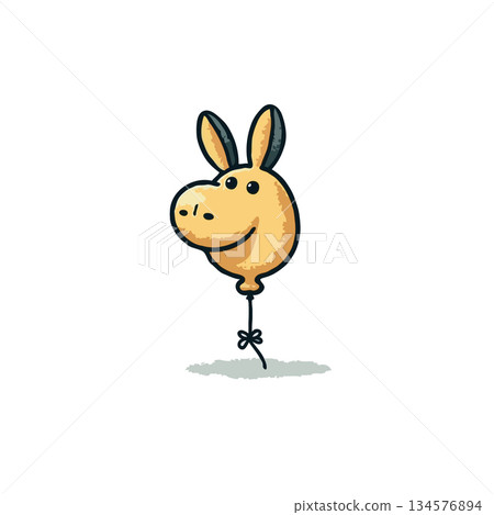 Whimsical donkey balloon character floating gently against a clean white background enhancing 134576894