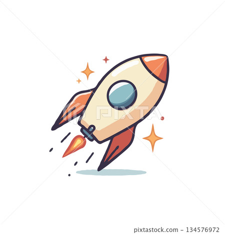 Illustration of a stylized rocket taking flight, symbolizing ambition, innovation, and the pursuit Illustration of a stylized rocket taking flight, symbolizing ambition, innovation, and the pursuit 134576972